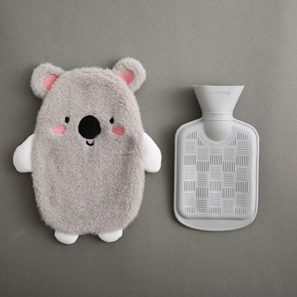 Premium Hot Water Bottle 0.5 Litre for Kids, Soft Cover Koala Grey, Durable Natural Rubber, Safe and Warm