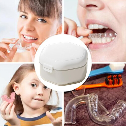 Denture Cleaning Case Travel Case for Braces, Mask Case, Three-Layer Storage Container, White 2
