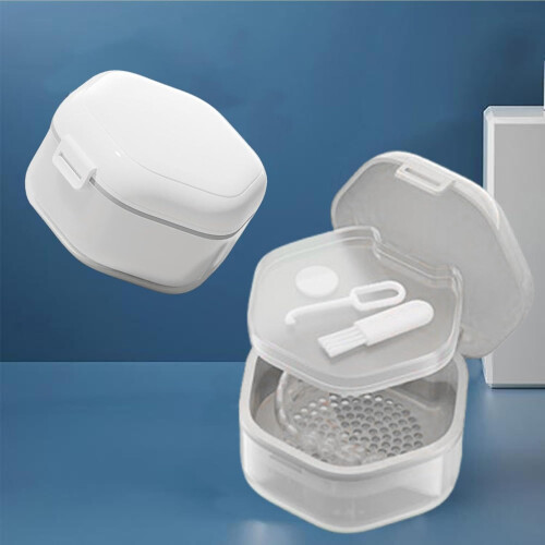 Denture Cleaning Case Travel Case for Braces, Mask Case, Three-Layer Storage Container, White 1