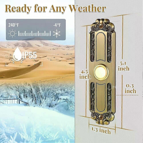 Antique Bronze Lighted Doorbell Button Wired Door Bell Push Buttons Rectangular LED Door Chime Wall 2