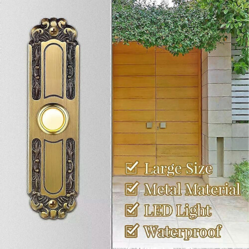 Antique Bronze Lighted Doorbell Button Wired Door Bell Push Buttons Rectangular LED Door Chime Wall 1