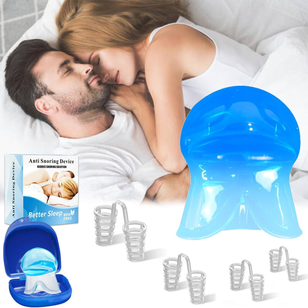 Snoring Stopper Silicone Tongue Holder and Nose Separator for Sleep Apnea, Better Breathing, Dunkelblau Color