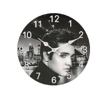 (Black Gray) Retro Elvis Minimally Presley Patterned Wall Clock For Home And Bedroom Decor