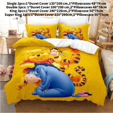 (Yellow B, King(240x220cm)) The Pooh Winnie Bear Bedding Set Comforter Quilt Duvet Pillow Kids Bedroom Case