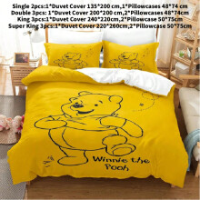 (Yellow A, Double(200x200cm)) Pooh Winnie The Bear Bedding Set Comforter Quilt Duvet Pillow Bedroom Case Kids