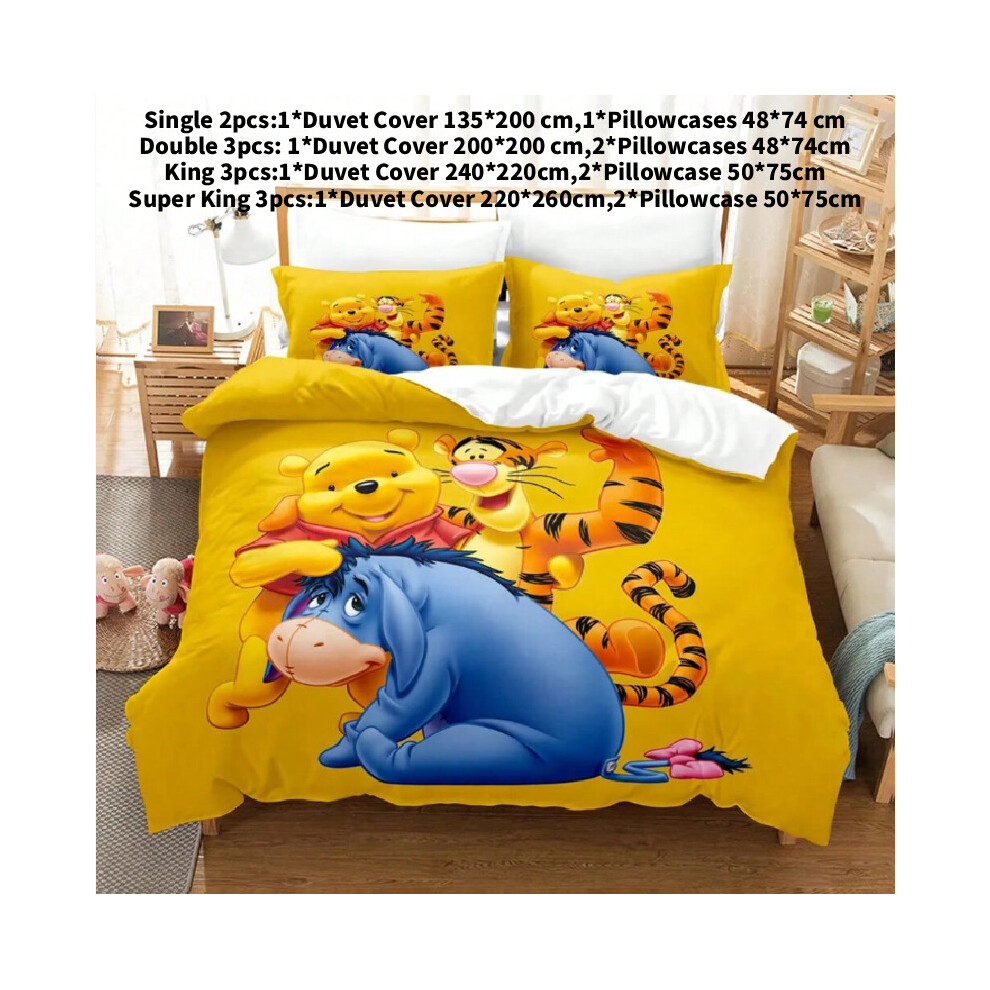 (Yellow B, Double(200x200cm)) Pooh Winnie The Bear Bedding Set Comforter Quilt Duvet Pillow Bedroom Case Kids