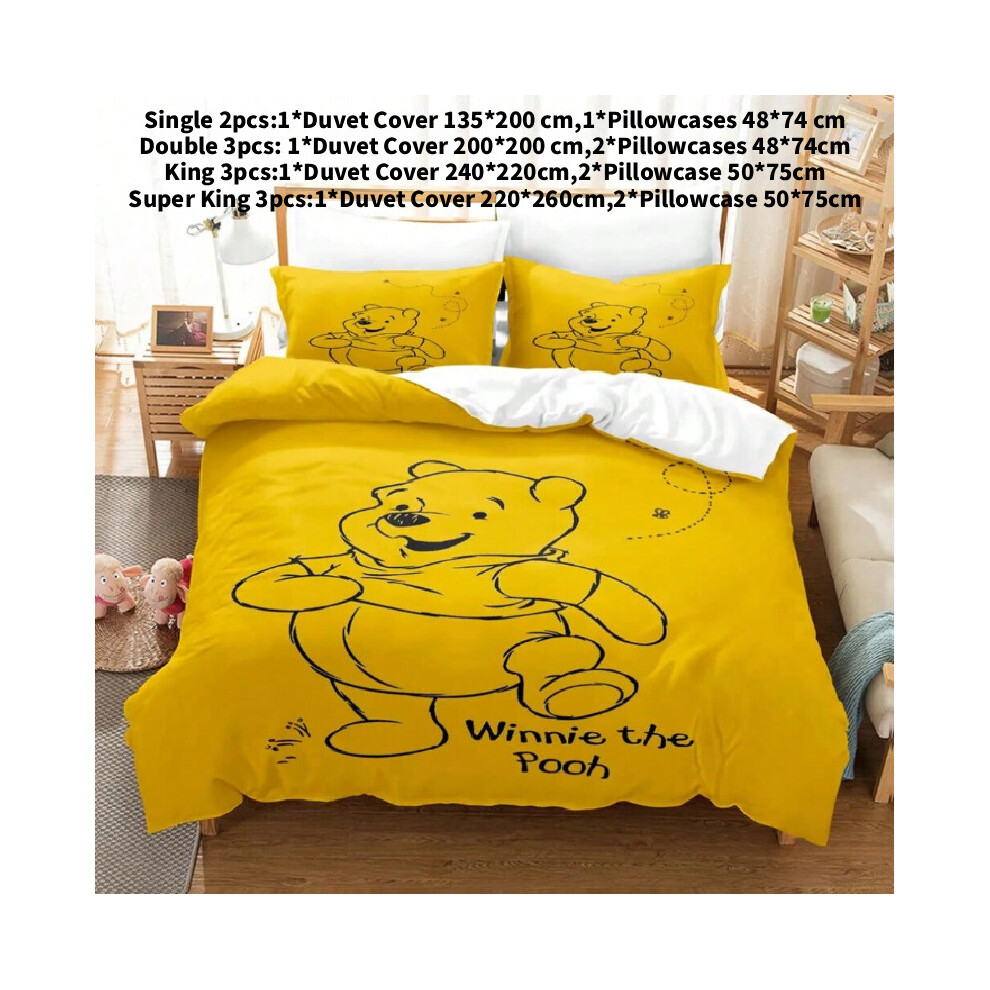 (Yellow A, Single(135x200cm)) Pooh Winnie The Bear Bedding Set Comforter Quilt Duvet Pillow Bedroom Case Kids
