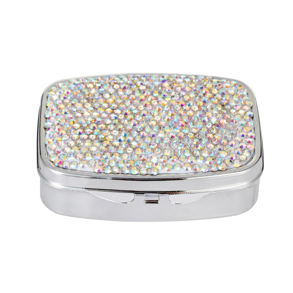Elegant Pill Organizer with Crystal Diamonds, Portable Design, 2 Compartments for Tablets, Durable Material