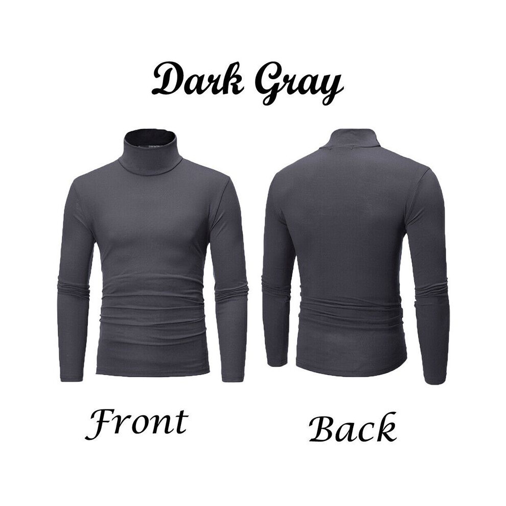 (DarkGray, L) Mens High Warm Neck Solid Color Pullover Jumper Sweater Tops Turtleneck Shirts