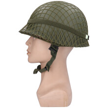 WWII US Army M1 grüner Helm mit Netz & Kinngurt, Stahl, Kostenloser Größenha geeignet