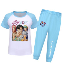 (Light Blue, 120cm) Hunters Demon Kpop Saja Boys Pattern Short Sleeved Shirt Long Suit Pants Pajama
