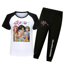 (Black, 130cm) Hunters Demon Kpop Saja Boys Pattern Short Sleeved Shirt Long Suit Pants Pajama