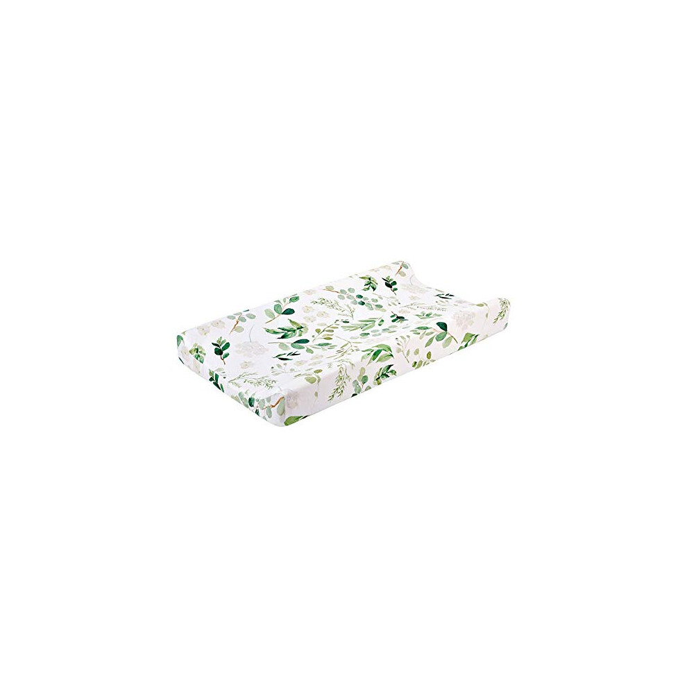 Baby Changing Mat, Stretch Fabric Cover For Baby Diapers, Leaves, Washable, 80X50 Cm Green