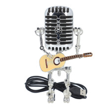 Metal Mic Robot Holding Guitar Retro Punk Style