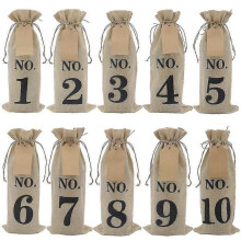 10pcs Burlap Wine Bags with Tags for Blind Wine Tasting, Numbered Hessian Cloth Glass Bottle Gift B