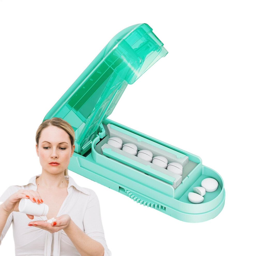 Green Pill Cutter - Accurate Stainless Steel Tablet Splitter For Multiple Pills, Portable Medicine Cutter And Holder,