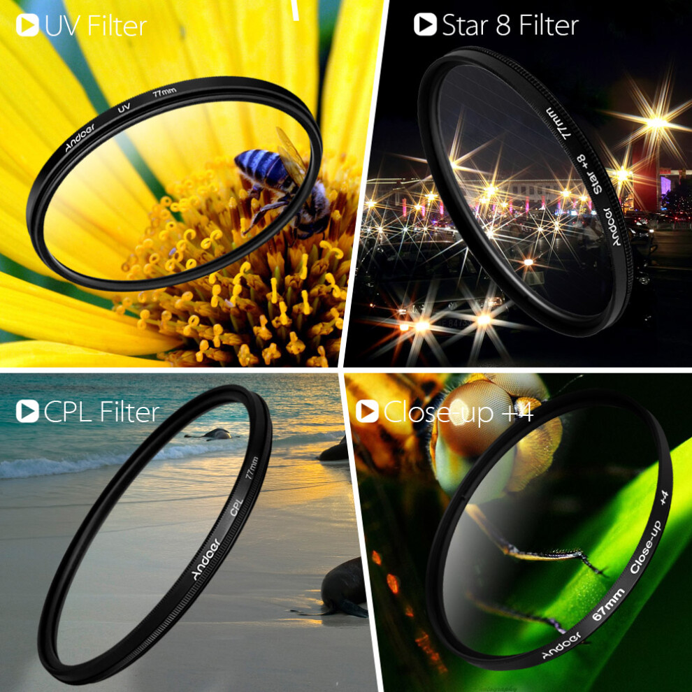 Andoer 58Mm Uv+Cpl+Close-Up+4 +Star 8-Point Filter 8320539550756