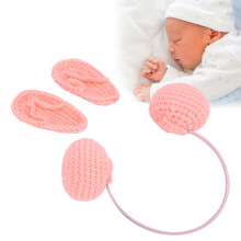 Pinkes Baby-Schuh-Ohrenhörer-Set Fotografie-Requisiten, Strickwolle, 0-3 Monate