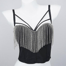 (Large) Women's Rhinestone Diamond Tank Top Color Beaded Sling Tube Top Bustier Vest Crop Top Sexy Corset Bra Summer Zekai
