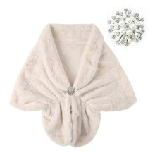 (L, Beige) Solid Color Plush Shawl Set Winter Coat Artificial Fur Wedding Travel Everyday Wear Ivory