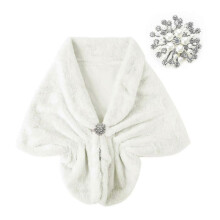 (L, Ivory) Solid Color Plush Shawl Set Winter Coat Artificial Fur Wedding Travel Everyday Wear Ivory