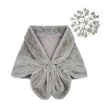 (M, Gray) Solid Color Plush Shawl Set Winter Coat Artificial Fur Wedding Travel Everyday Wear Ivory
