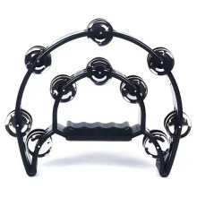 Tambourine, Half Moon Hand Tambourine with Double Row Bells, Crescent Frame Music Percussion Instrument for Kids, Black