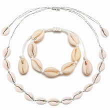(White) Shell Choker Necklace Seashell Necklace Adjustable Shell Necklace Bracelets Set Hawaiian Jewelry For Women Men Girls
