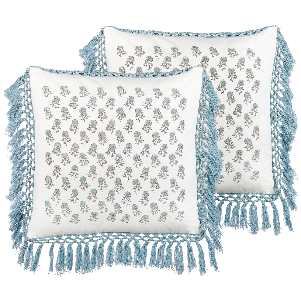 Set of 2 Decorative Cushions PALLIDA Cotton 45 x 45 cm Blue Floral Pattern