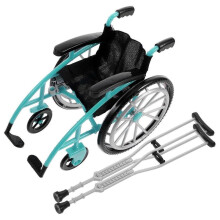 1 Set Of Doll Wheelchair And Crutches Playset Red Mini Wheelchair Model Miniature Wheelchair Crutch Ornaments for Kids Pretend Play Toy for 30cm Dolls