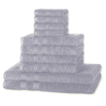 (SILVER) A & B TRADERS Bathroom Towels Bale Set 10-Piece 4x Hand, 4x face Cloths, 2x Bath Towels 100% Cotton Quick Dry Soft Absorbent Soft Absorbent