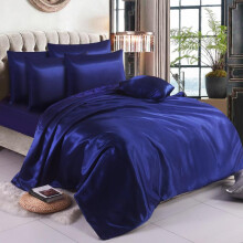 (Navy, Super King) 6PCS SATIN COMPLETE BEDDING SET DUVET COVER FITTED SHEET 4 PILLOW CASES
