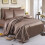 (Silver, Single) 6PCS SATIN COMPLETE BEDDING SET DUVET COVER FITTED SHEET 4 PILLOW CASES 6