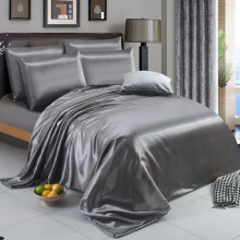 (Silver, Super King) 6PCS SATIN COMPLETE BEDDING SET DUVET COVER FITTED SHEET 4 PILLOW CASES