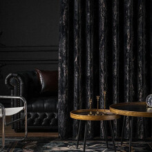(Black, 300x260cm) Marble Pattern Black Curtain, 1 Count Retro Room Decor Thickened Curtain, Household Textiles for Home Living Room Bedroom Decor, Interior