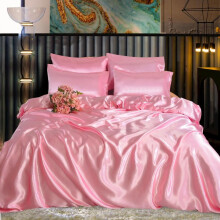 (Baby Pink, S-KING: 1 Duvet Cover+4 Pillowcases+1 Fitted Sheet) Luxury Satin Silk Bedding Set 6 PCS – Fitted Sheet, Duvet Cover & 4 Pillowcases – Ultra Soft, Smooth & Elegant Bedroom Set – Single, Double