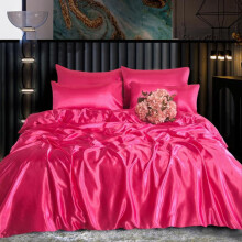 (Fuchsia, DOUBLE: 1 Duvet Cover+4 Pillowcases+1 Fitted Sheet) Luxury Satin Silk Bedding Set 6 PCS – Fitted Sheet, Duvet Cover & 4 Pillowcases – Ultra Soft, Smooth & Elegant Bedroom Set – Single, Double