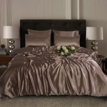 (Mink, KING: 1 Duvet Cover+4 Pillowcases+1 Fitted Sheet) Luxury Satin Silk Bedding Set 6 PCS – Fitted Sheet, Duvet Cover & 4 Pillowcases – Ultra Soft, Smooth & Elegant Bedroom Set – Single, Double