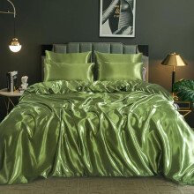 (Olive Green, KING: 1 Duvet Cover+4 Pillowcases+1 Fitted Sheet) Luxury Satin Silk Bedding Set 6 PCS – Fitted Sheet, Duvet Cover & 4 Pillowcases – Ultra Soft, Smooth & Elegant Bedroom Set – Single, Double