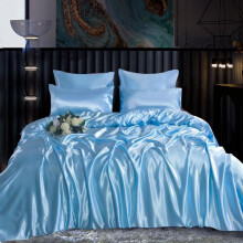 (Sky, Pillowcase Only) Luxury Satin Silk Bedding Set 6 PCS – Fitted Sheet, Duvet Cover & 4 Pillowcases – Ultra Soft, Smooth & Elegant Bedroom Set – Single, Double