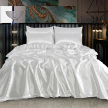 (White, Pillowcase Only) Luxury Satin Silk Bedding Set 6 PCS – Fitted Sheet, Duvet Cover & 4 Pillowcases – Ultra Soft, Smooth & Elegant Bedroom Set – Single, Double
