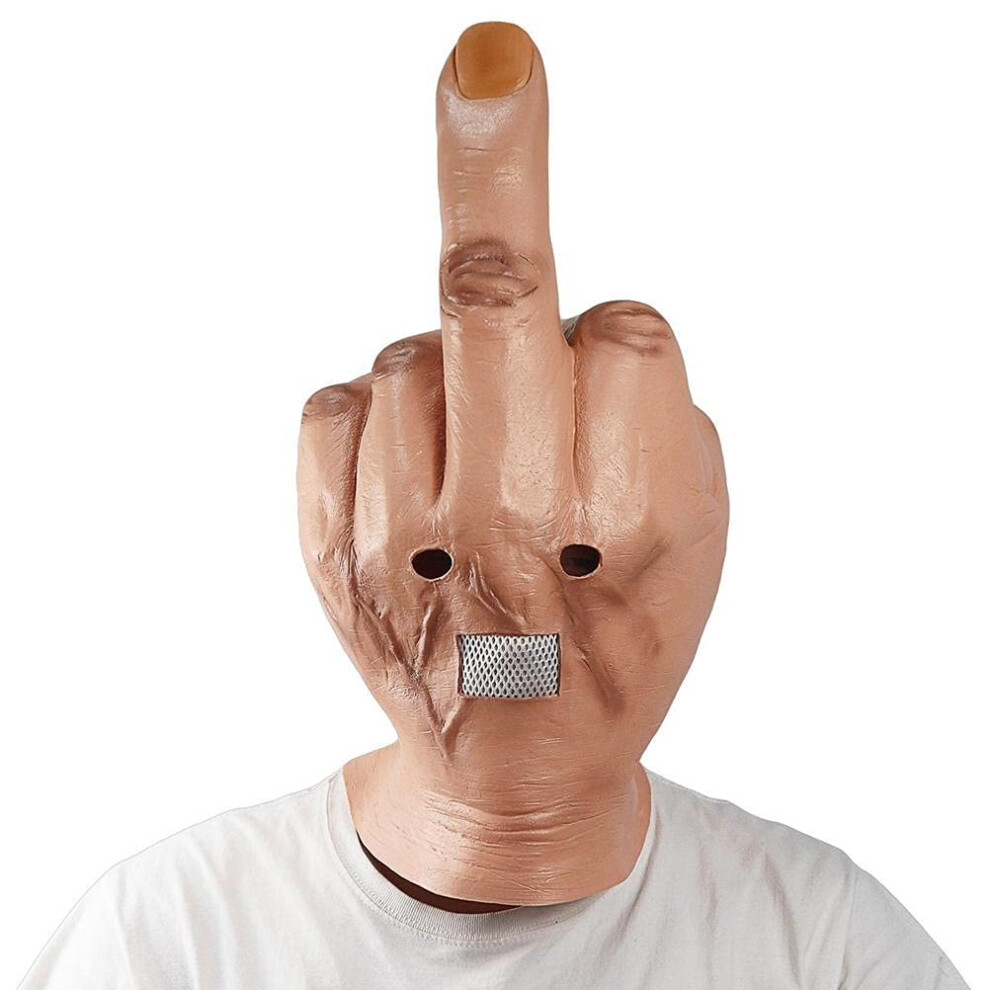 Halloween Middle Finger Mask - Scary Latex Headpiece for Cosplay, Full Head Novelty Costume Prop, Fun Party Accessory