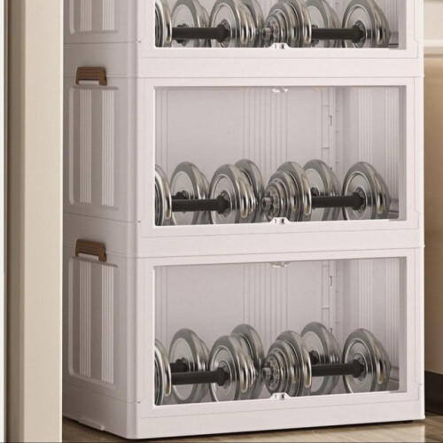 (Clear & White, 5-layer) Foldable Storage Box, Collapsible Storage Box with Handle, Stackable Folding Organizer Box, Home Organizer for Clothes, Toys, Snacks
