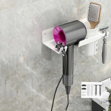 (With Cup (White), Not Specified) Bathroom Hair Dryer Rack Wall Mounted Soap Toiletries Shelf 2025