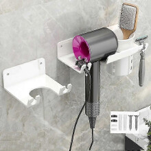 (With Hair Dryer Rack (White), Not Specified) Bathroom Hair Dryer Rack Wall Mounted Soap Toiletries Shelf 2025