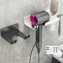 (With Hair Dryer Rack (Black), Not Specified) Bathroom Hair Dryer Rack Wall Mounted Soap Toiletries Shelf 2025