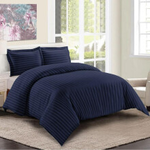 (Navy, King) [BACK TO SCHOOL] Luxurious 3-Piece Striped Microfiber Duvet Cover Set in Solid Colors –  Ultra Soft, Breathable & Comfortable Bedding Set