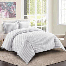 (White, Double) [BACK TO SCHOOL] Luxurious 3-Piece Striped Microfiber Duvet Cover Set in Solid Colors –  Ultra Soft, Breathable & Comfortable Bedding Set