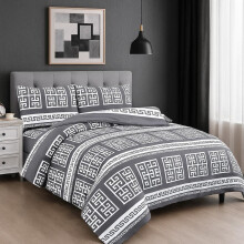(LILY GREY, SINGLE) 4 Piece Luxury Bedding Set – Includes Duvet Cover, Fitted Sheet, 2 Pillowcases – Super Soft, Breathable Fabric – Elegant, Greek, and