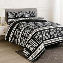 (LIVIA BLACK, Super King) 4 Piece Luxury Bedding Set – Includes Duvet Cover, Fitted Sheet, 2 Pillowcases – Super Soft, Breathable Fabric – Elegant, Greek, and